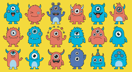 Cute Fluffy Monster Character Collection Illustration 