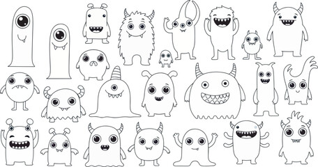 Cute Fluffy Monster Character Collection Illustration 