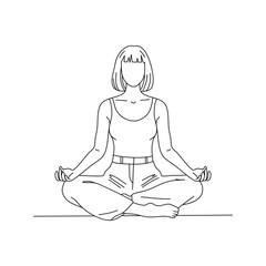 Woman in Lotus Meditation Pose line drawing. Line art. Illustration
