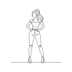 Minimalist Woman Model Standing Pose line drawing. Line art. Illustration