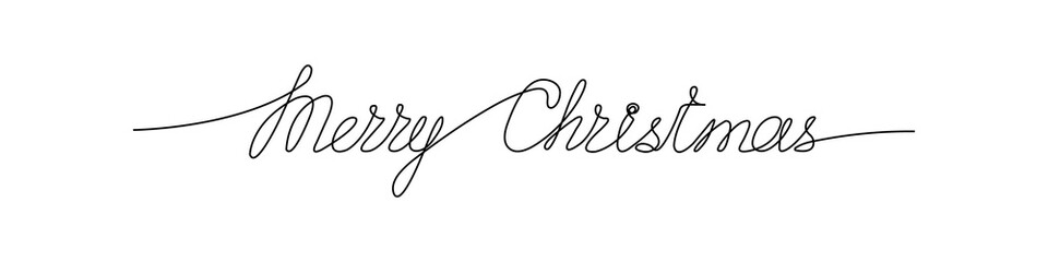 Marry Christmas handwritten inscription. One line drawing of phrase. Сalligraphy.