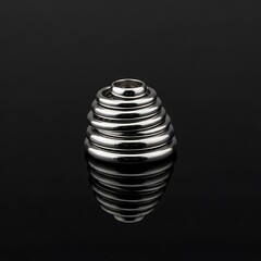 Metallic Spiral Object with Reflective Surface on Black Background.