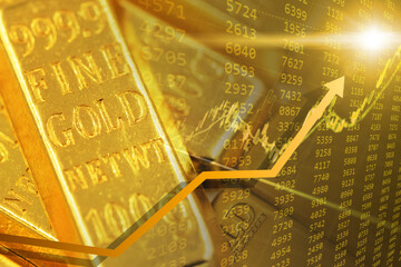 Gold Price Up, Gold spot change grow rising high level speculator take profit graphic concept