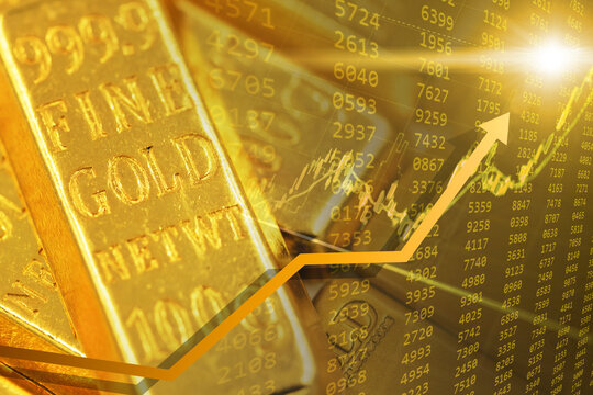 Gold Price Up, Gold spot change grow rising high level speculator take profit graphic concept