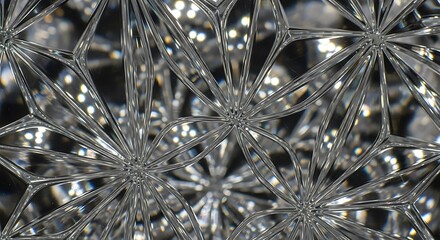 Abstract Crystaline Formation: A captivating close-up unveils an intricate pattern of interconnected crystalline structures, their facets shimmering with refracted light.