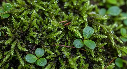Lush Green Moss: A close-up view of vibrant green moss, thriving in a natural setting. The intricate texture and rich color create a captivating display of natural beauty