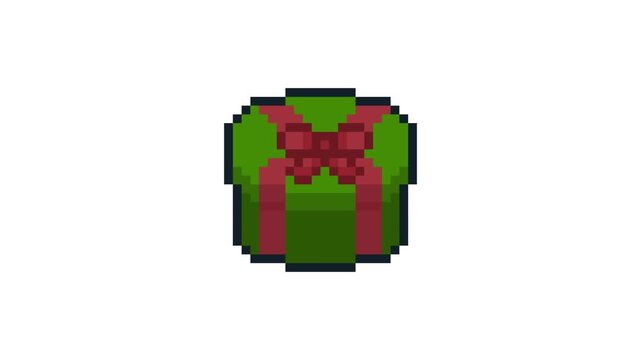 8-bit pixel art green circle gift box icon. looped animation 4k 30fps