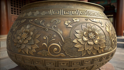 Floral motifs on bronze drums in Vietnam. Vietnamese traditional bronze drum pattern. Trống đồng Đ&ocirc;ng Sơn.

