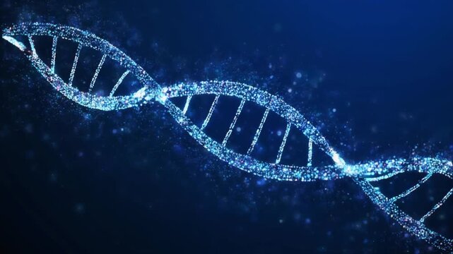 Abstract DNA Helix on a Blue Background Molecular Genetics and Scientific Illustration