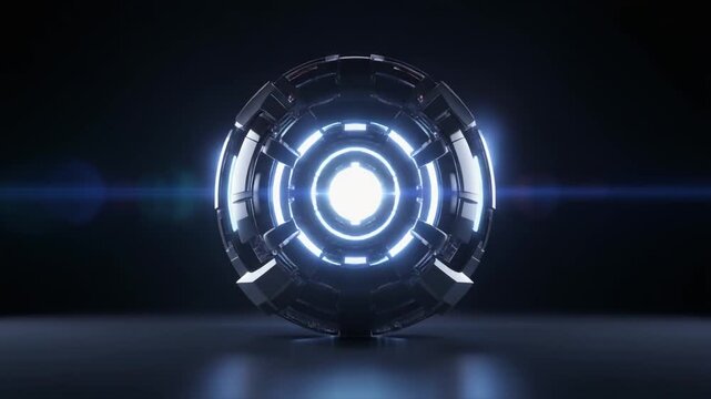Futuristic high-tech sphere with a glowing blue energy core, a concept for advanced artificial intelligence and future power