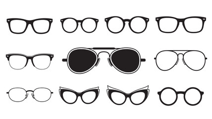Collection of various style sunglasses and eyewear perfect for design on transparent background silhouette