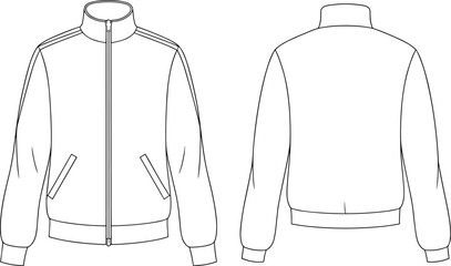 Sporty men track jacket technical flat, zip front athletic top illustration, fashion apparel design sketch, outerwear template, casual clothing drawing © Montaha Creatives