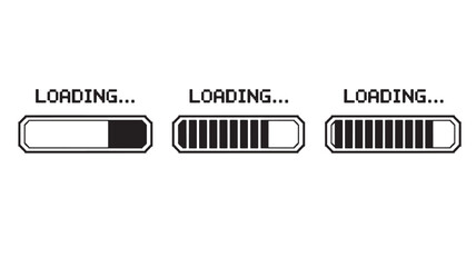 Three loading bars with varying progress simple design on transparent background silhouette