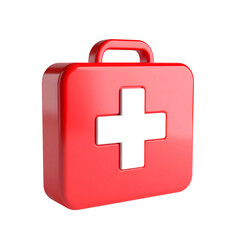Obraz premium 3D rendering of a bright red first aid kit with a white cross symbol
