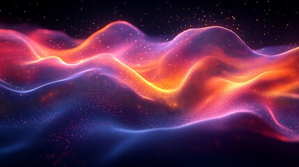 A cosmic landscape with glowing waves and starlight in shades of orange and purple