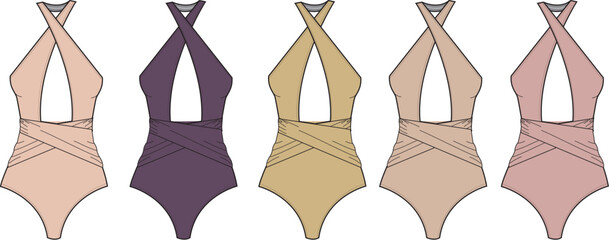 Stylish Swimsuit Designs A Diverse Collection of Trendy One-Piece Swimsuits in Various Colors and Styles