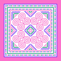 Hmong bag pattern, pastel tones, pink, purple, blue, for decorating clothes, printed fabrics, backgrounds, wallpapers.
