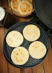 Tongguan Roujiamo Chinese Flatbread Buns Cooking on Grill Pan - Shaanxi Cuisine Bakery Food