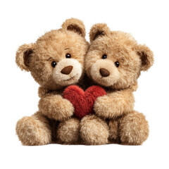 Two cute teddy bears hugging with red heart 