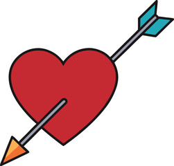 Red heart pierced by arrow vector icon love romance vector illustration EPS file download.
