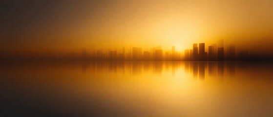 Plakat Sunset view of city skyline with golden reflections symbol of growth and business success