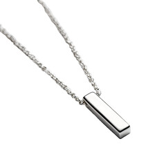 Minimalist silver bar pendant necklace on a textured cord