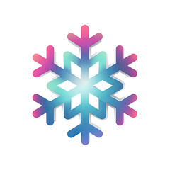 Fototapeta premium A vibrant, 3D snowflake with a gradient of pink, purple, and blue hues, outlined in white, against a black background