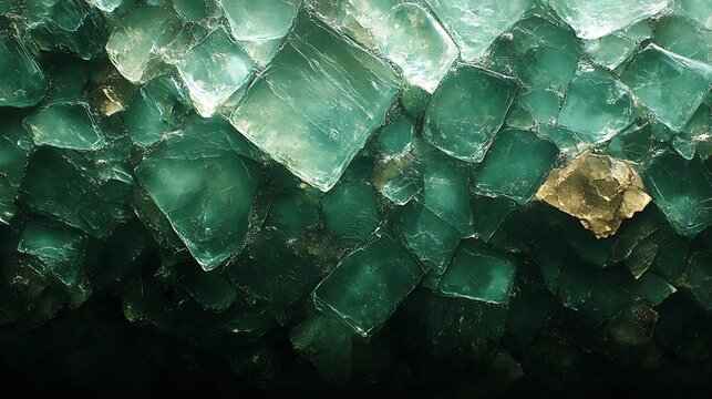 A collection of green and translucent crystals arranged in a dense formation