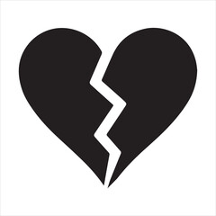 Silhouette broken heart simple black and white vector illustration