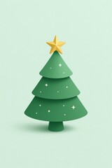 Fototapeta premium Christmas Tree With Star In Minimal Pastel Style