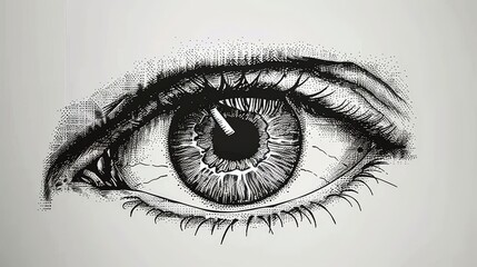 Obraz premium Detailed Eye Illustration in Black and White Close Up Artistic Style on White Background