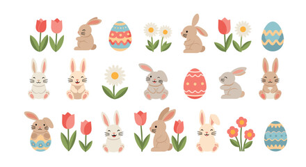Easter-themed illustrations of bunnies, eggs, and flowers in a repeating pattern.
