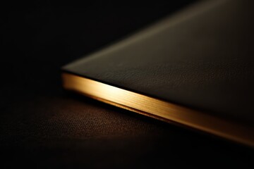 Candlelight shining on golden notebook edge