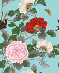 Peonies and Butterflies Pattern 002 (한국 전통 민화 패턴)