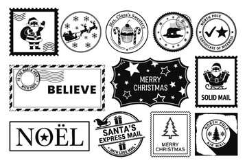 Fototapeta premium Black and White Christmas Stamp Set with North Pole Designs