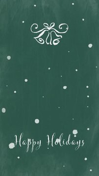 Happy Holidays &ndash; Wiggly Bells & Snow on Green Chalkboard (Vertical)