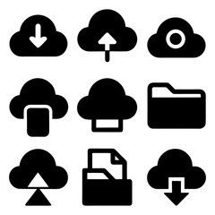 Data Backup and Sync Icons — Folder Upload, Drive, Arrows Isolated.