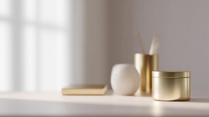 Minimal office desk setup with gold aesthetic objects