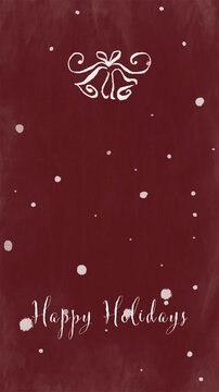 HappyHoliday wiggly bells snow redHappy Holidays &ndash; Wiggly Bells & Snow on Red Chalkboard (Vertical)