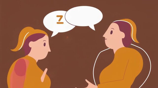 Two women communicating with speech bubbles, simple flat vector art, conversation concept