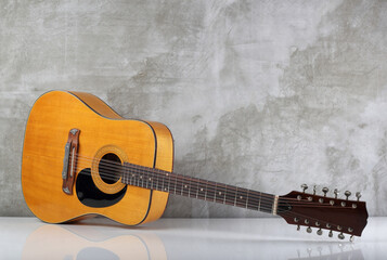Musical instrument - Vintage rare twelve-string acoustic guitar with a reflection