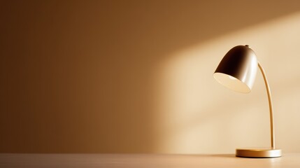Office lamp with soft golden glow shining on empty workspace end-year calm ambiance