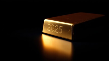 Elegant gold bar with glowing numbers 2025 reflection