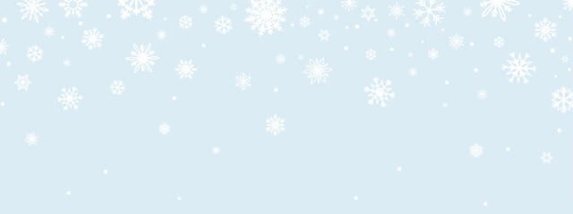 Snow background. Falling snowflakes on blue background. White snowflakes flying in the air. White falling snowflakes. Vector illustration