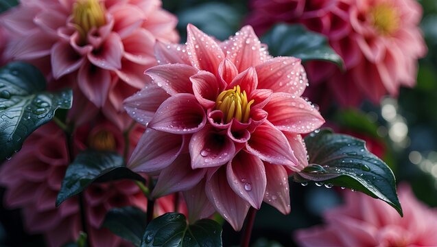 Dahlia Flower - Beauty Flowers showcasing layers of vibrant petals in radiant shades of red and pink, symbolizing elegance, strength, and the timeless sophistication of nature’s grand floral masterpie