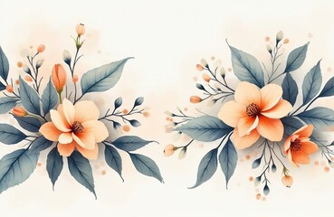 Obraz premium Floral watercolor painting. Flowers arrangement with petals, leaves. Elegant botanical art. Floral background design element with blossom branch for wall art decor. Decorative print for greeting