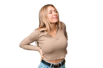 Young pretty blonde woman over isolated chroma key background suffering from backache for having made an effort