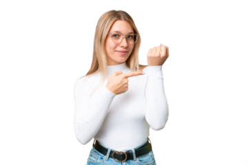 Young pretty blonde woman over isolated chroma key background making the gesture of being late