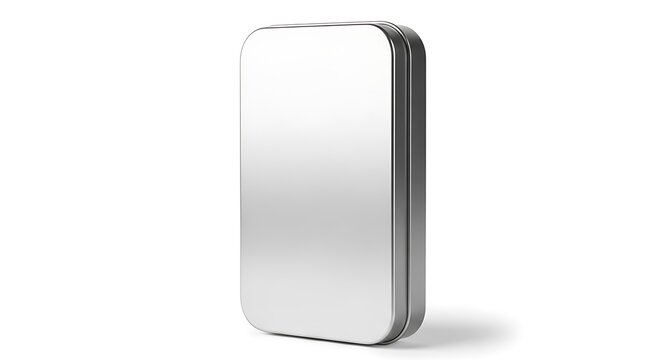 Blank silver metallic rectangular tin box isolated on white background