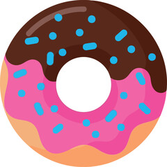 Sweet chocolate pink donut with sprinkles